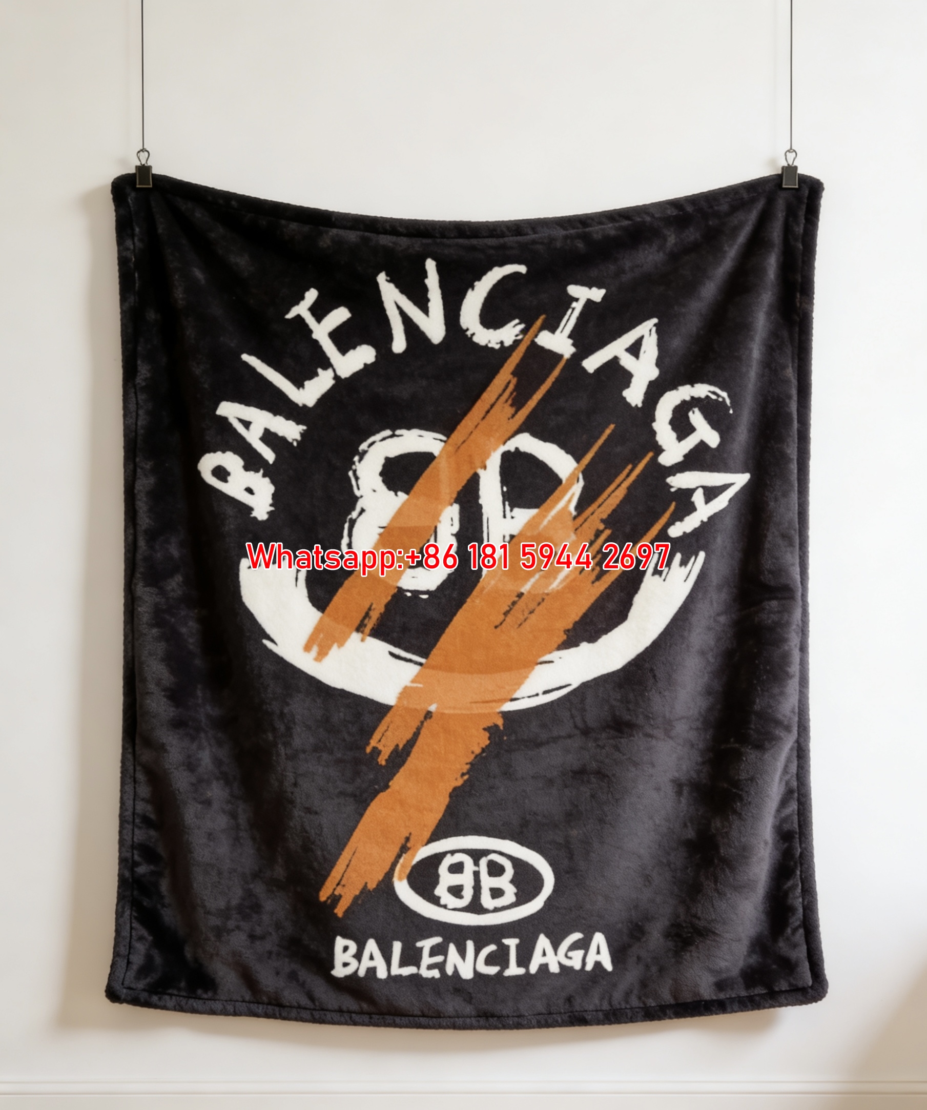 Balenciaga Orange Brush BB Logo Flannel Sofa Throw Blanket BA152